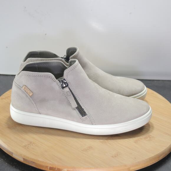 Womens ECCO Soft 7 Mid Size 5 008603 Beige White Side Zipper Casual Ankle Boots - Picture 1 of 9